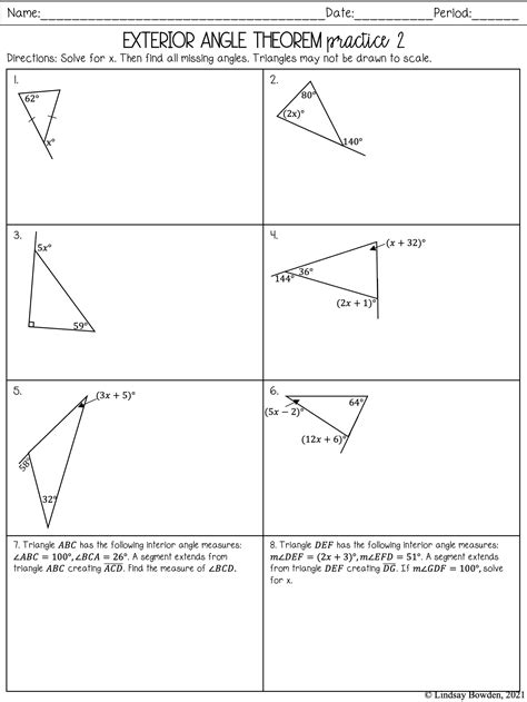 exterior angle theorem worksheet